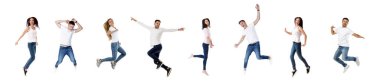 Collage of happy people jumping clipart