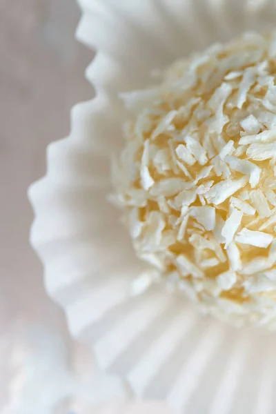 Candies covered by shredded coconut.