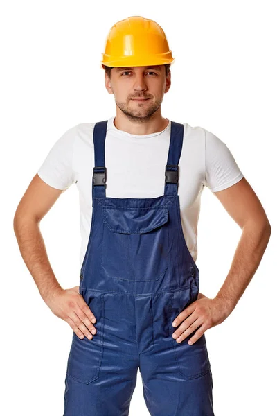 Biały człowiek budowlany pracownik w twardy kapelusz — Zdjęcie stockowe