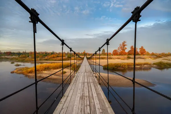 Matin Automne Sur Pont Suspendu — Photo