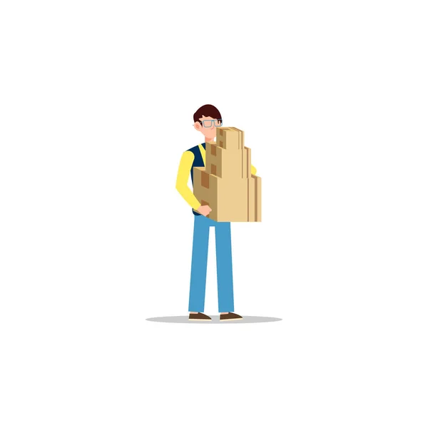 Cartoon Character Illustration Young Man Courier Delivery Standing Carry Three — Stock Vector