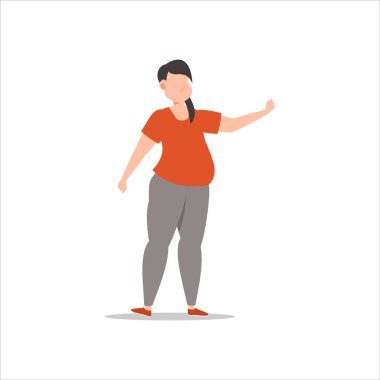 Şişman genç kadının çizgi film karakteri çizimi. Düz avatar simgesi tasarımı beyaz arkaplanda izole edildi