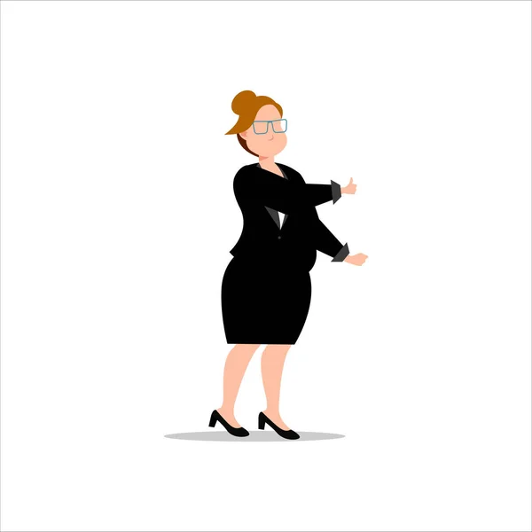 Illustration Personnage Bande Dessinée Grosse Femme Affaires Avec Des Lunettes — Image vectorielle