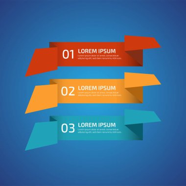 3 farklı renkte Infographic Design Elements, kırmızı, sarı, mavi. Şablon, grafik, sunum ve grafik. 3 seçenekli iş konsepti, parçalar, adımlar, süreçler. Vektör illüstrasyonu