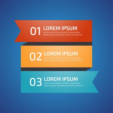3 farklı renkte Infographic Design Elements, kırmızı, sarı, mavi. Şablon, grafik, sunum ve grafik. 3 seçenekli iş konsepti, parçalar, adımlar, süreçler. Vektör illüstrasyonu