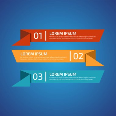 3 farklı renkte Infographic Design Elements, kırmızı, sarı, mavi. Şablon, grafik, sunum ve grafik. 3 seçenekli iş konsepti, parçalar, adımlar, süreçler. Vektör illüstrasyonu