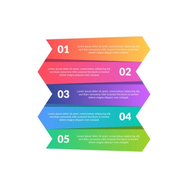 Renkli İş Bilgileri pankartları ayarlandı. 5 seçenekli modern şablon ya da adım. Eğitim, broşürler, el ilanları, iş akışı düzeni, diyagram, sayı seçenekleri, adım seçenekleri, sunum için kullanılabilir