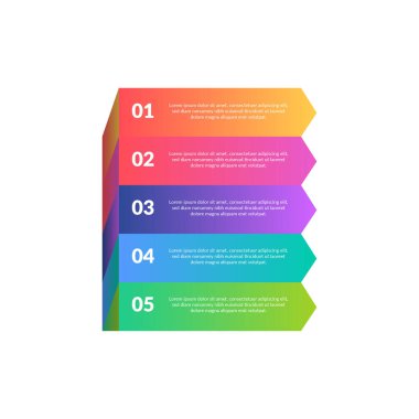 Renkli İş Bilgileri pankartları ayarlandı. 5 seçenekli modern şablon ya da adım. Eğitim, broşürler, el ilanları, iş akışı düzeni, diyagram, sayı seçenekleri, adım seçenekleri, sunum için kullanılabilir