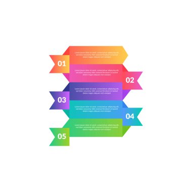 Renkli İş Bilgileri pankartları ayarlandı. 5 seçenekli modern şablon ya da adım. Eğitim, broşürler, el ilanları, iş akışı düzeni, diyagram, sayı seçenekleri, adım seçenekleri, sunum için kullanılabilir