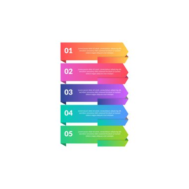 Renkli İş Bilgileri pankartları ayarlandı. 5 seçenekli modern şablon ya da adım. Eğitim, broşürler, el ilanları, iş akışı düzeni, diyagram, sayı seçenekleri, adım seçenekleri, sunum için kullanılabilir