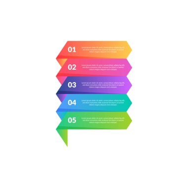 Renkli İş Bilgileri pankartları ayarlandı. 5 seçenekli modern şablon ya da adım. Eğitim, broşürler, el ilanları, iş akışı düzeni, diyagram, sayı seçenekleri, adım seçenekleri, sunum için kullanılabilir