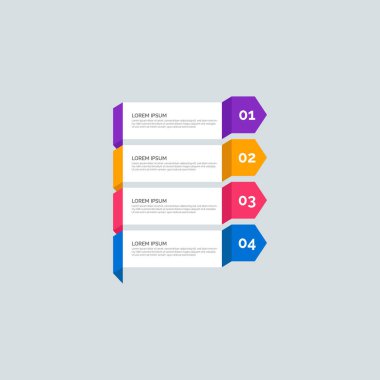 Modern Enformasyon İşletme Şablonu. Dört adım çok renkli tasarımı var. Sunum, broşür, grafik, rapor, diyagram ve zaman çizelgesi için 4 basit element kümesi. Düz biçim illüstrasyon EPS 10.