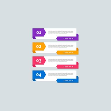 Modern Enformasyon İşletme Şablonu. Dört adım çok renkli tasarımı var. Sunum, broşür, grafik, rapor, diyagram ve zaman çizelgesi için 4 basit element kümesi. Düz biçim illüstrasyon EPS 10.