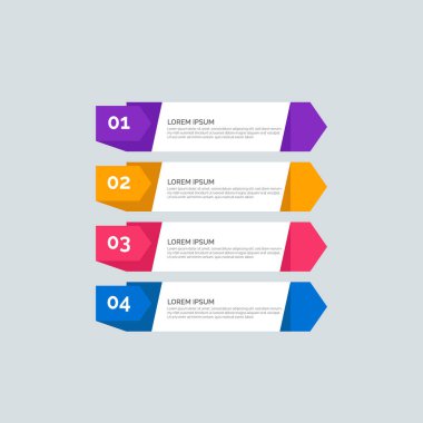 Modern Enformasyon İşletme Şablonu. Dört adım çok renkli tasarımı var. Sunum, broşür, grafik, rapor, diyagram ve zaman çizelgesi için 4 basit element kümesi. Düz biçim illüstrasyon EPS 10.