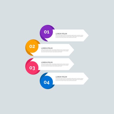 Modern Enformasyon İşletme Şablonu. Dört adım çok renkli tasarımı var. Sunum, broşür, grafik, rapor, diyagram ve zaman çizelgesi için 4 basit element kümesi. Düz biçim illüstrasyon EPS 10.