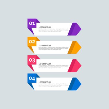 Modern Enformasyon İşletme Şablonu. Dört adım çok renkli tasarımı var. Sunum, broşür, grafik, rapor, diyagram ve zaman çizelgesi için 4 basit element kümesi. Düz biçim illüstrasyon EPS 10.