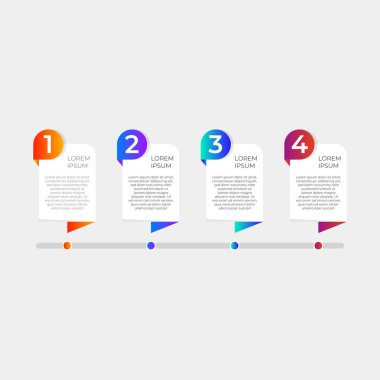 Zaman çizgisi bilgisi düz tasarım ve renkli basamaklar toplama vektörü. İş akışı düzeni, diyagram, yıllık rapor ve web tasarımı için kullanılabilir. 4 seçeneği, adımı veya süreci olan iş konsepti.