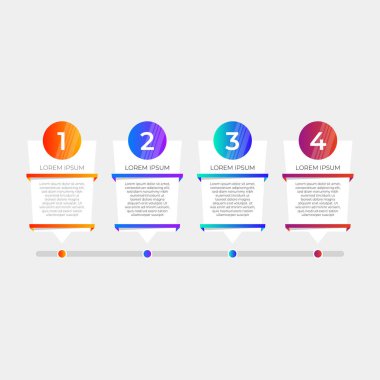 Zaman çizgisi bilgisi düz tasarım ve renkli basamaklar toplama vektörü. İş akışı düzeni, diyagram, yıllık rapor ve web tasarımı için kullanılabilir. 4 seçeneği, adımı veya süreci olan iş konsepti.