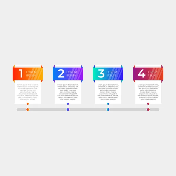 时间线信息图形平面设计和彩色步长采集矢量 可用于工作流程图 网页设计 包含4个选项 步骤或进程的业务概念 — 图库矢量图片