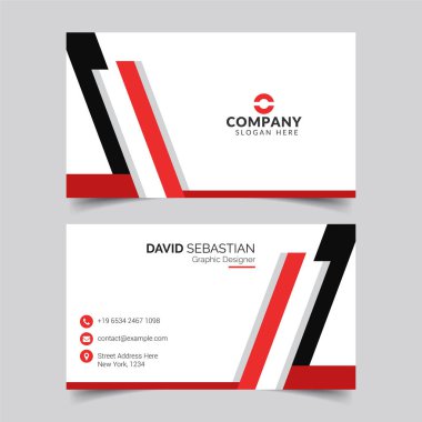 Modern ve temiz bir kartvizit tasarımı şablonu. Minimum kurumsal vektör arkaplanı, el ilanı tasarımı, isim kartı şablonu, vektör illüstrasyonu. Şirketiniz için kırmızı-beyaz yaratıcı kartvizit..