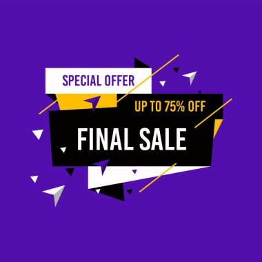 Özel teklif% 75 'e kadar indirimli. Dinamik şekiller ve çizgiler, Mega Satış, Dükkan şimdi mesaj. Reklam tasarımı, afiş, poster, çevrimiçi alışveriş, ürün, promosyon, web sitesi ve broşür düzeni.