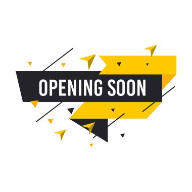 Yakında etiketlerin şablonu açılacak. Beyaz arkaplanda vektör işareti çizimi izole edildi. Satış, reklam, afiş, poster, online alışveriş, ürün, promosyon duyuru etiketi.