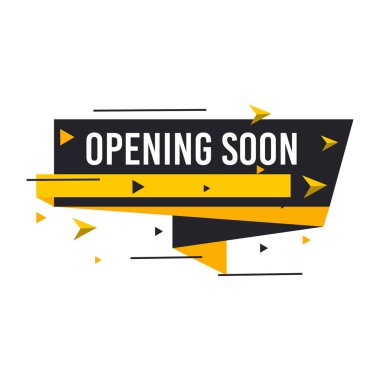 Yakında etiketlerin şablonu açılacak. Beyaz arkaplanda vektör işareti çizimi izole edildi. Satış, reklam, afiş, poster, online alışveriş, ürün, promosyon duyuru etiketi.