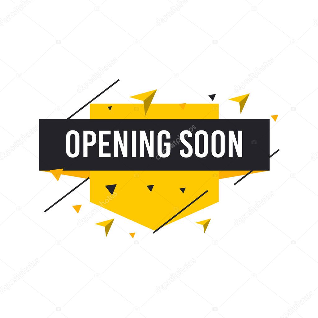 Opening soon labels banners template. Vector sign illustration isolated on white background. Layout for sale, advertising, banner, poster, online shopping, product, promotion announce tag, sticker.
