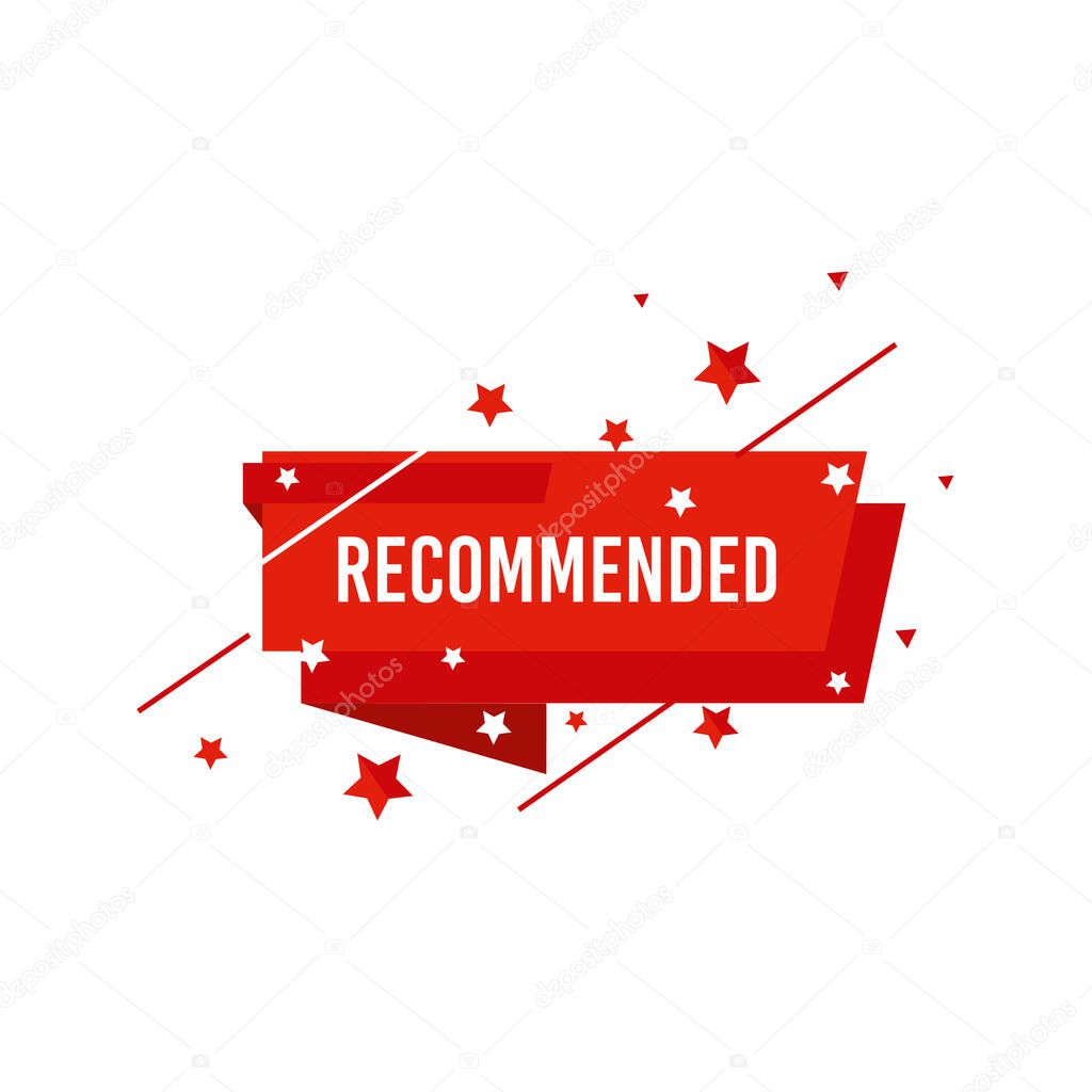 Recommended icon and label with a star logo vector illustration. Editable sign brand with origami flat style in red color. Best tag for great and high quality product. Icon and label isolated on white