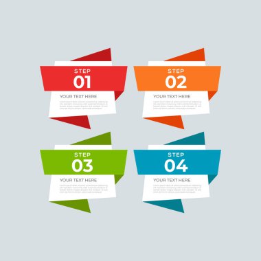 Dört element ve şekilli modern ve yaratıcı Business Infographic Design şablonu. Süreç, sunum, arayüz, eğitim, diyagram, iş akışı düzeni, bilgi grafiği, web tasarımı için kullanılabilir.