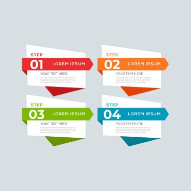 Dört element ve şekilli modern ve yaratıcı Business Infographic Design şablonu. Süreç, sunum, arayüz, eğitim, diyagram, iş akışı düzeni, bilgi grafiği, web tasarımı için kullanılabilir.