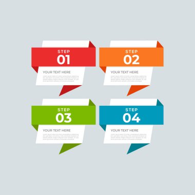 Dört element ve şekilli modern ve yaratıcı Business Infographic Design şablonu. Süreç, sunum, arayüz, eğitim, diyagram, iş akışı düzeni, bilgi grafiği, web tasarımı için kullanılabilir.