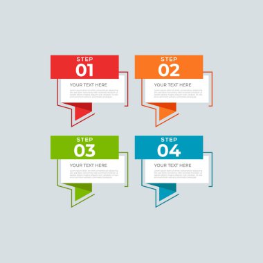 Dört element ve şekilli modern ve yaratıcı Business Infographic Design şablonu. Süreç, sunum, arayüz, eğitim, diyagram, iş akışı düzeni, bilgi grafiği, web tasarımı için kullanılabilir.