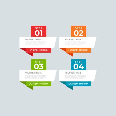 Dört element ve şekilli modern ve yaratıcı Business Infographic Design şablonu. Süreç, sunum, arayüz, eğitim, diyagram, iş akışı düzeni, bilgi grafiği, web tasarımı için kullanılabilir.