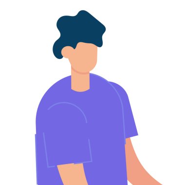 Genç adamın çizgi film karakteri çizimi. Düz dizayn beyaz arkaplanda izole edildi. Web siteleri, web tasarımı, mobil uygulama için kullanılabilir.