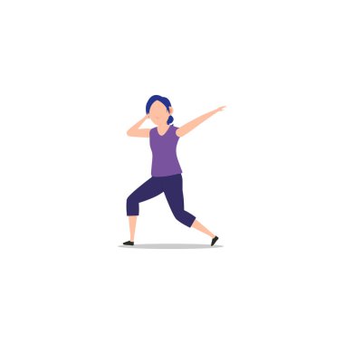 Çizgi film karakteri tasviri, kutlama pozu ve jesti. Genç ve mutlu bir kadın. Web siteleri ve mobil uygulama için düz tasarım izole edildi.