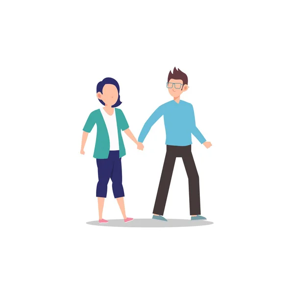 幸せなカップルや恋人の漫画のキャラクターイラスト 彼氏と彼女が手をつないでる 白を基調としたフラットデザイン ウェブサイト ウェブデザイン モバイルアプリに使用できます — ストックベクタ