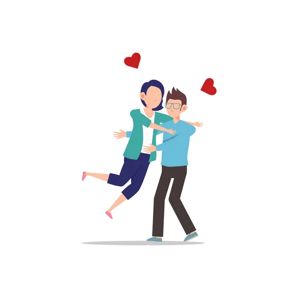 Desenhos Animados Ilustração Personagem Casal Feliz Amante Namorada Saltando Namorado — Vetor de Stock