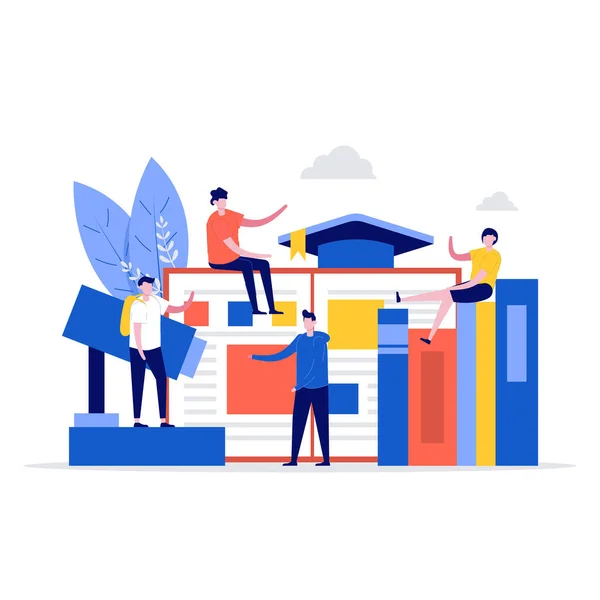 Universiteit Campus Vector Illustratie Concept Met Studenten Schoolelementen Moderne Platte — Stockvector