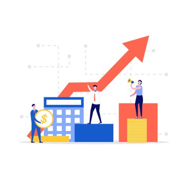 Karakterli finansal yönetim vektör illüstrasyonu. İniş sayfası için modern düz stil, mobil uygulama, poster, el ilanı, şablon, web afişi, bilgi grafikleri, kahraman resimleri.