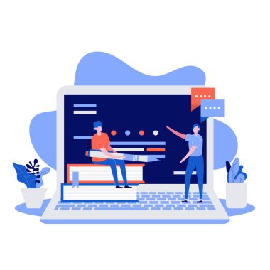 Çevrimiçi eğitim vektör çizimi konsepti. İniş sayfası, mobil uygulama, poster, el ilanı, şablon, web pankartı, bilgi grafikleri, kahraman resimleri için modern vektör çizimi.