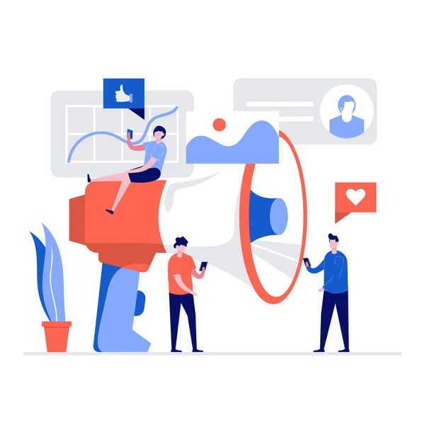 Social Media Marketing Vector Illustration Έννοια Χαρακτήρες Και Ένα Μεγάλο — Διανυσματικό Αρχείο