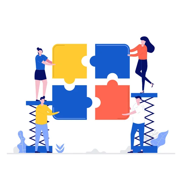 Teamwork Vektor Illustrationskonzept Mit Figuren Und Puzzle Moderne Vektorillustration Flachen — Stockvektor