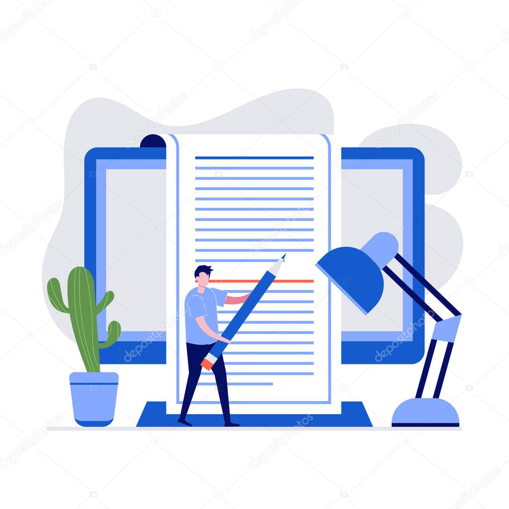 Copywriting vector illustration concept with characters. Modern vector illustration in flat style for landing page, mobile app, poster, flyer, template, web banner, infographics, hero images.