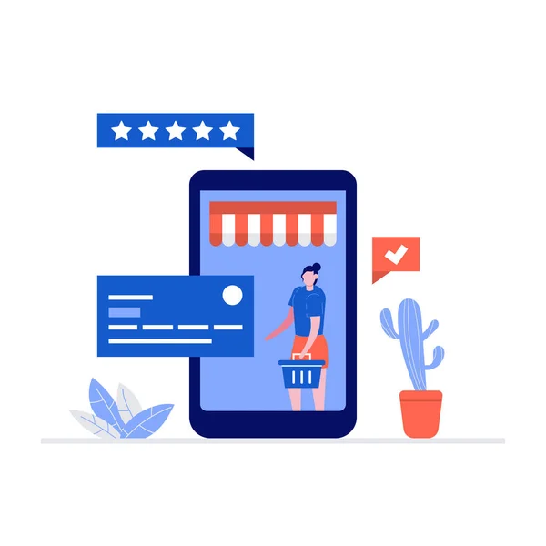 Concepto Compras Línea Con Personajes Ilustración Vectorial Moderna Estilo Plano — Vector de stock