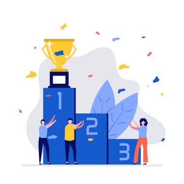 Karakterli vektör illüstrasyonunu kazan. İniş sayfası için modern düz stil, mobil uygulama, poster, el ilanı, şablon, web afişi, bilgi grafikleri, kahraman resimleri.