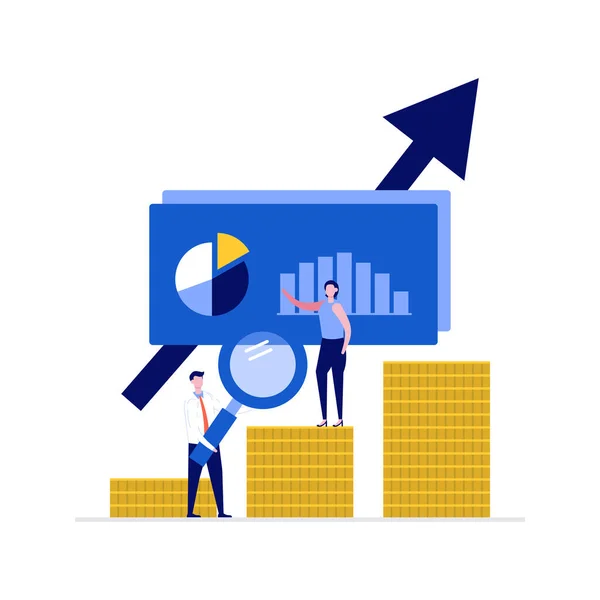 Boekhouding Audit Concept Met Tekens Statistische Gegevens Munten Moderne Vectorillustratie — Stockvector