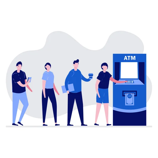Menschen Die Vor Den Geldautomaten Schlange Stehen Warteschlange Geldautomaten Moderne — Stockvektor
