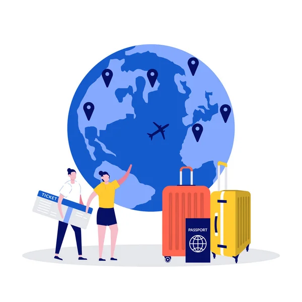 Viaje Por Mundo Viaje Internacional Concepto Vacaciones Verano Con Carácter — Vector de stock