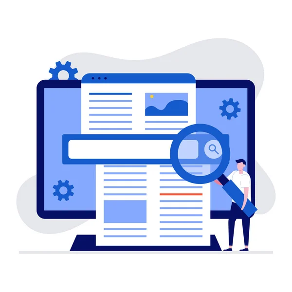 Concepto Búsqueda Información Web Con Carácter Utilizando Lupa Para Encontrar — Archivo Imágenes Vectoriales